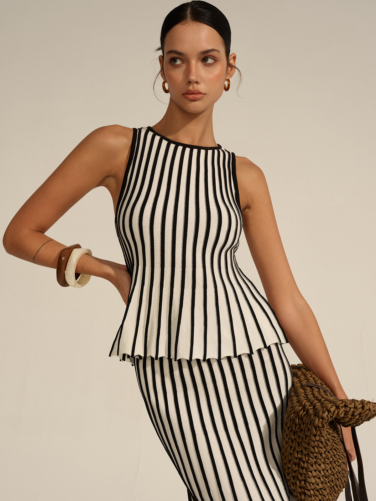 Striped Knit Co-ord Set Comfortable Casual Everyday Wear