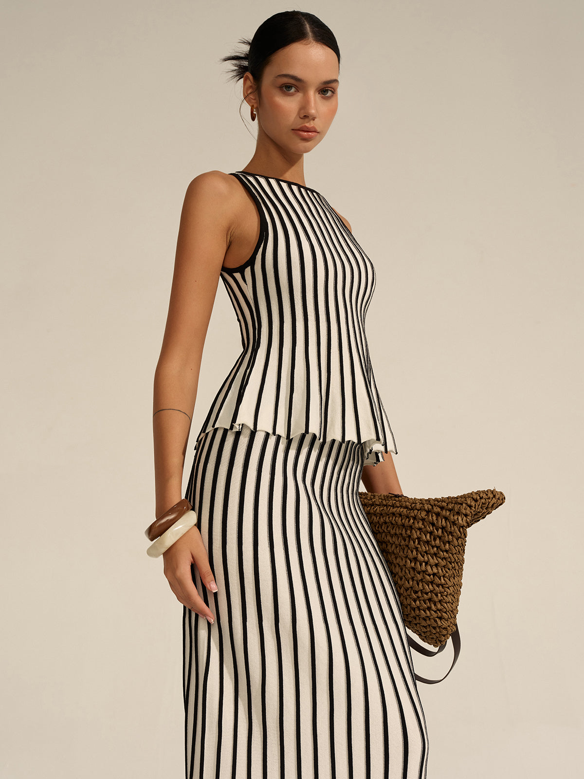 Striped Knit Co-ord Set Comfortable Casual Everyday Wear