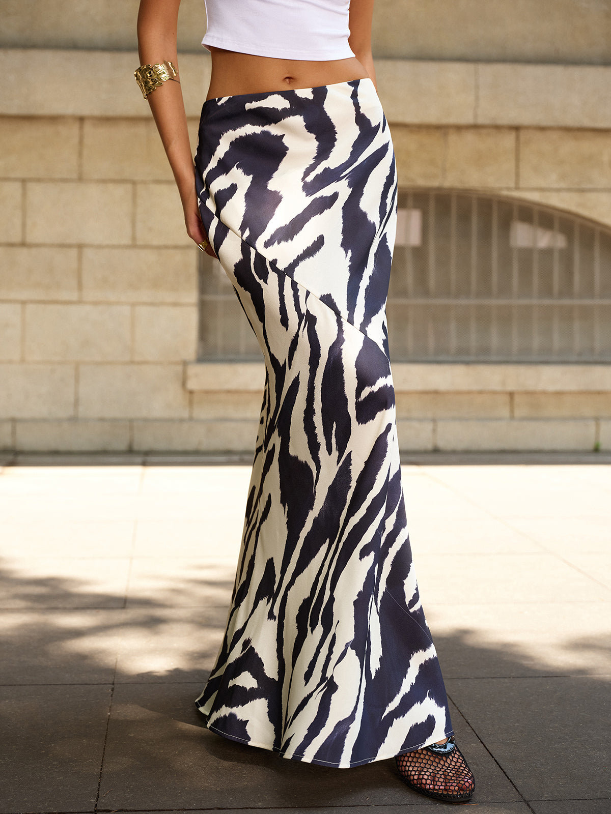 Zebra Print Maxi Skirt Lightweight Summer Fashion