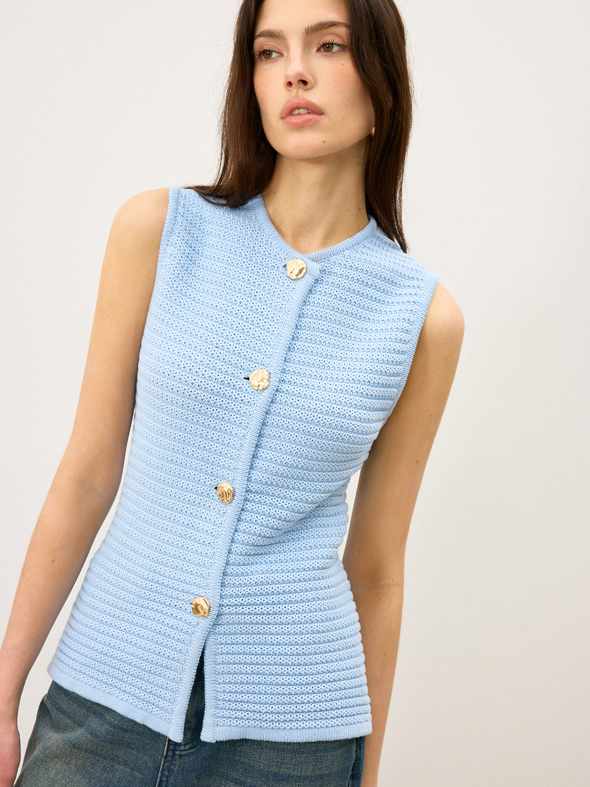 Button-Front Knit Vest for Casual Layering