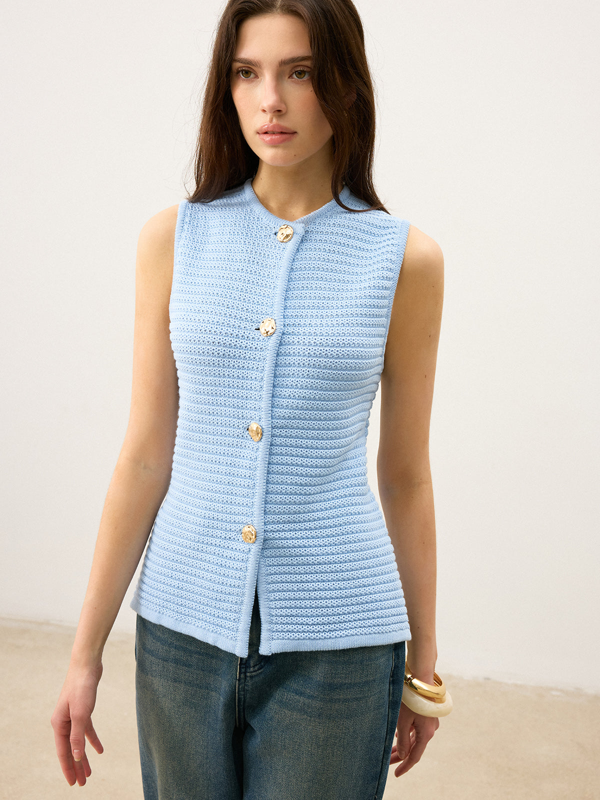 Button-Front Knit Vest for Casual Layering