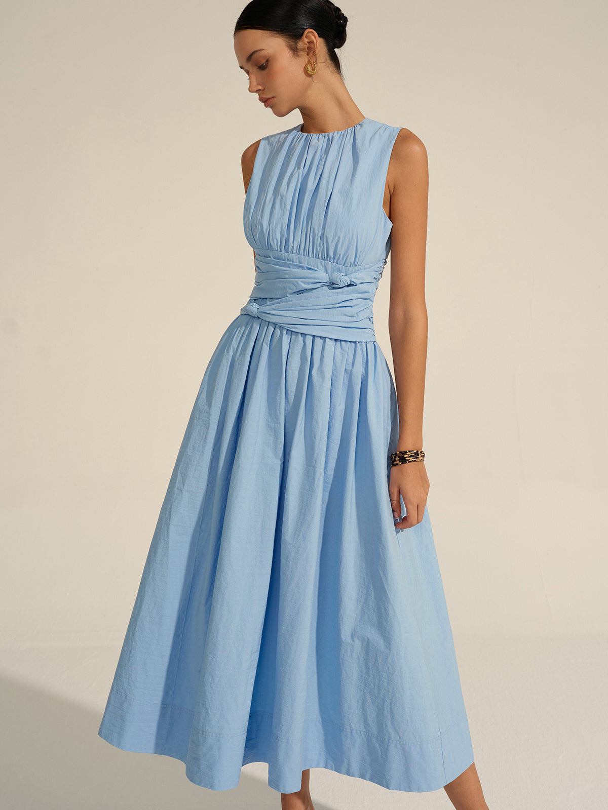 Ruched Waist Maxi Dress with Flutter Sleeves and V-Neck