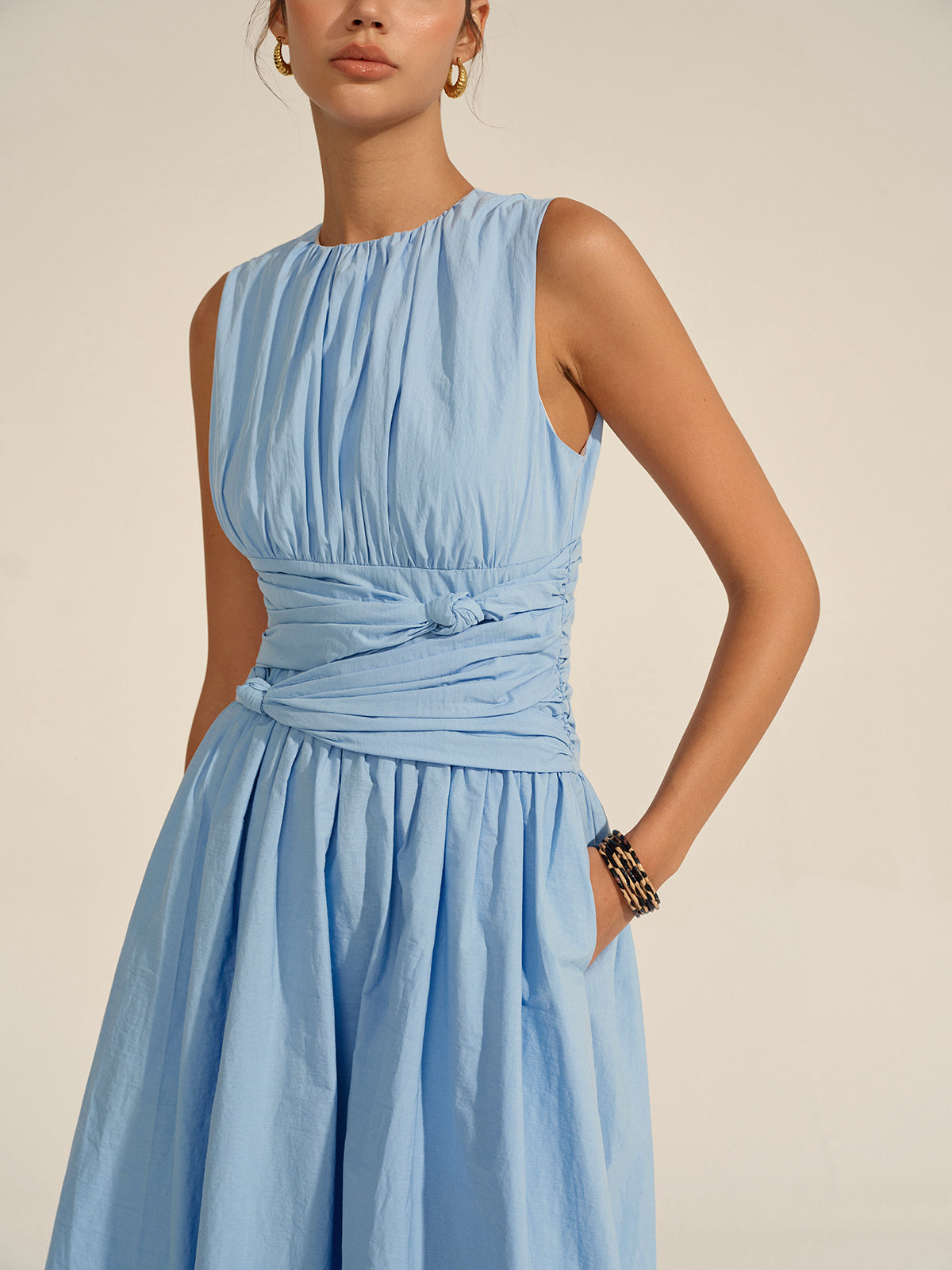 Ruched Waist Maxi Dress with Flutter Sleeves and V-Neck