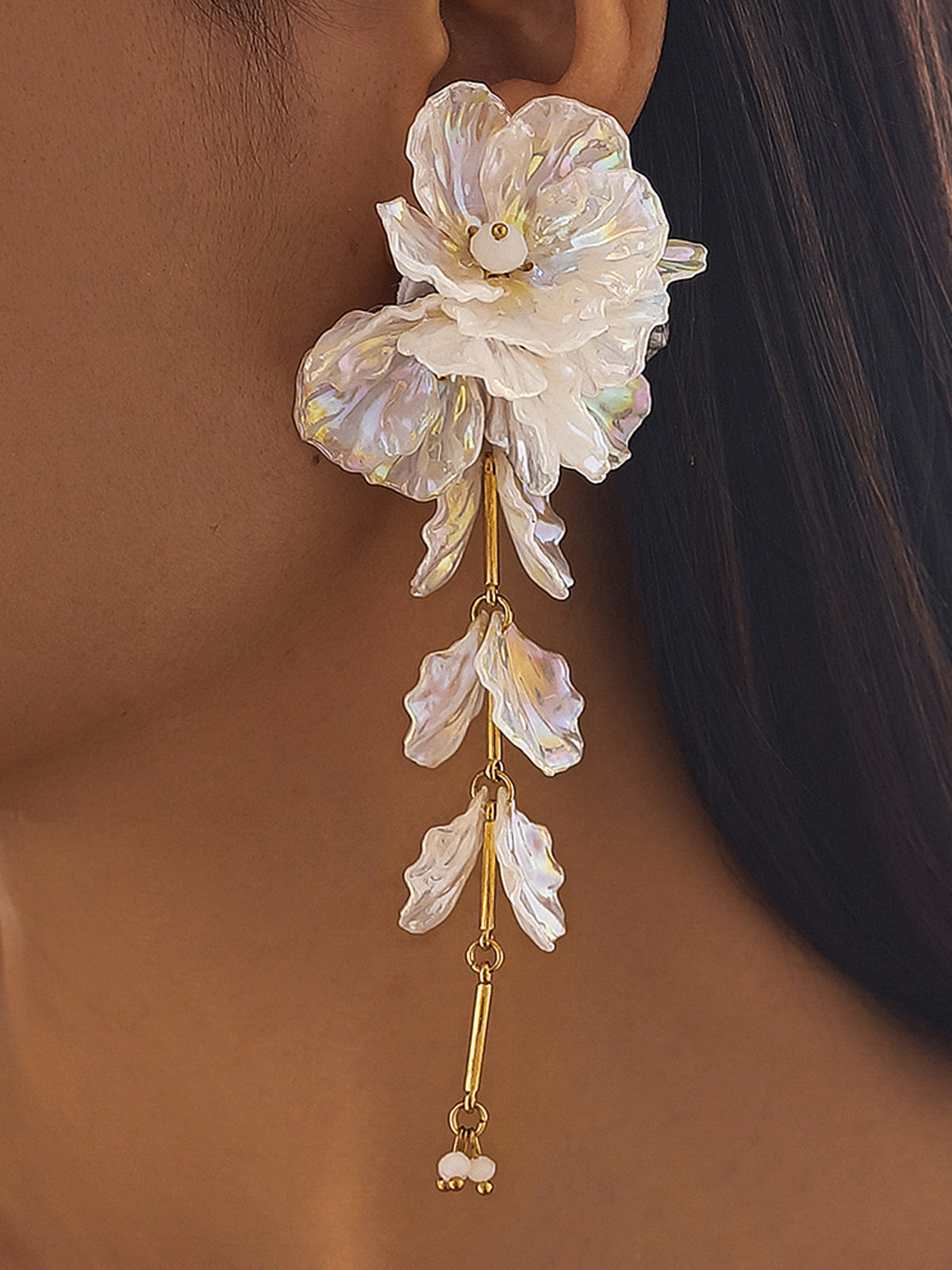 Floral Iridescent Drop Earrings Handcrafted Unique Women's Jewelry