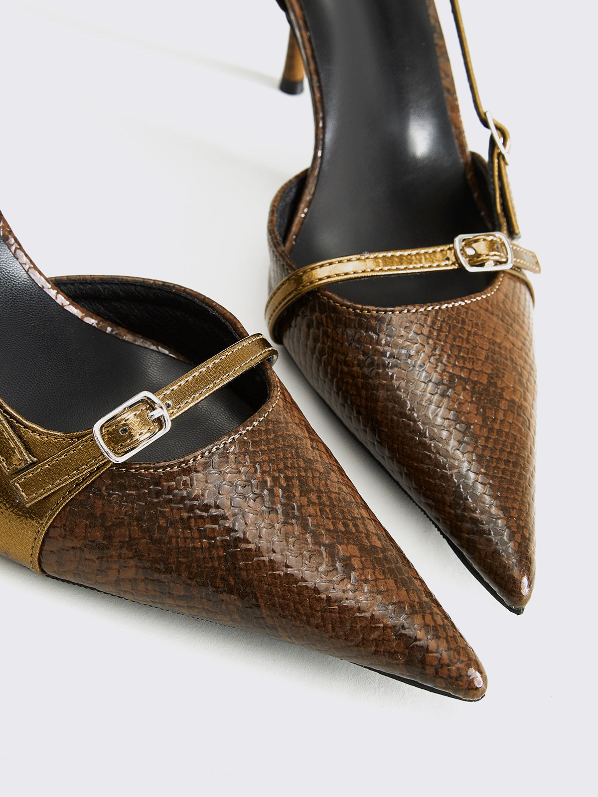 Snakeskin Printed Buckle Pumps High Heel Stiletto Fashion Shoes
