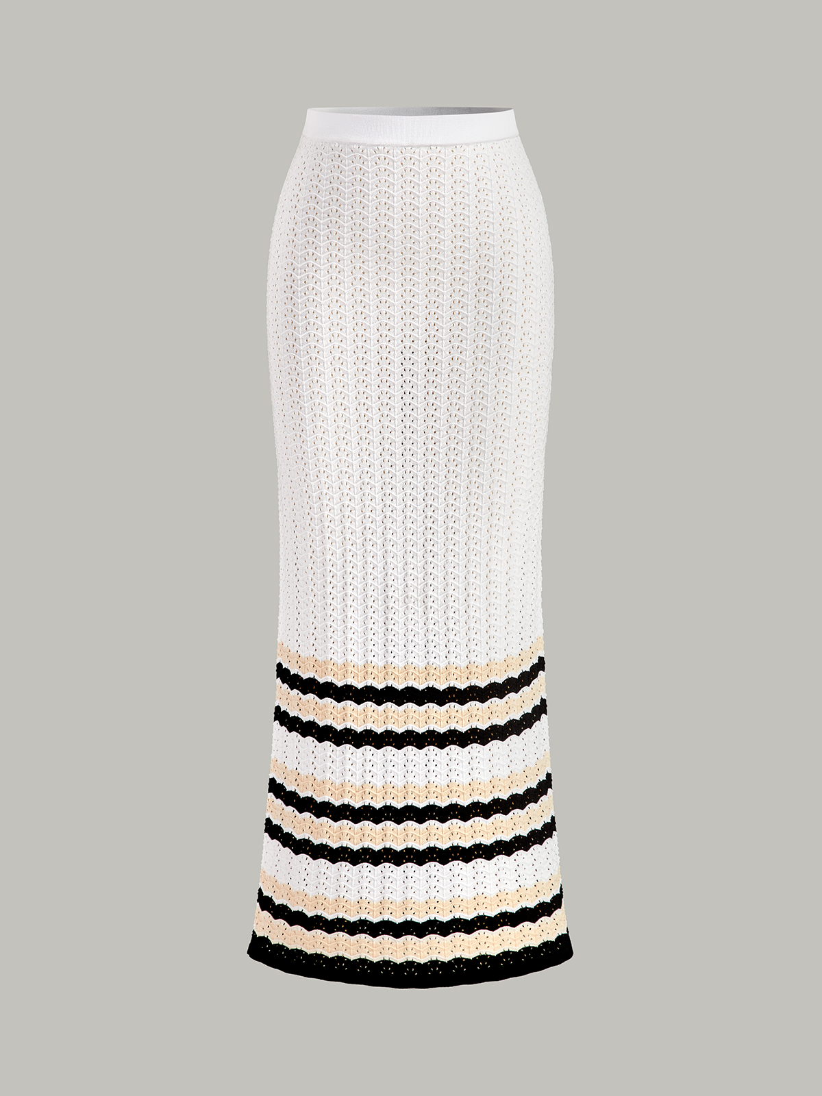Striped Hem Knit Maxi Skirt for Women Comfortable Long Style