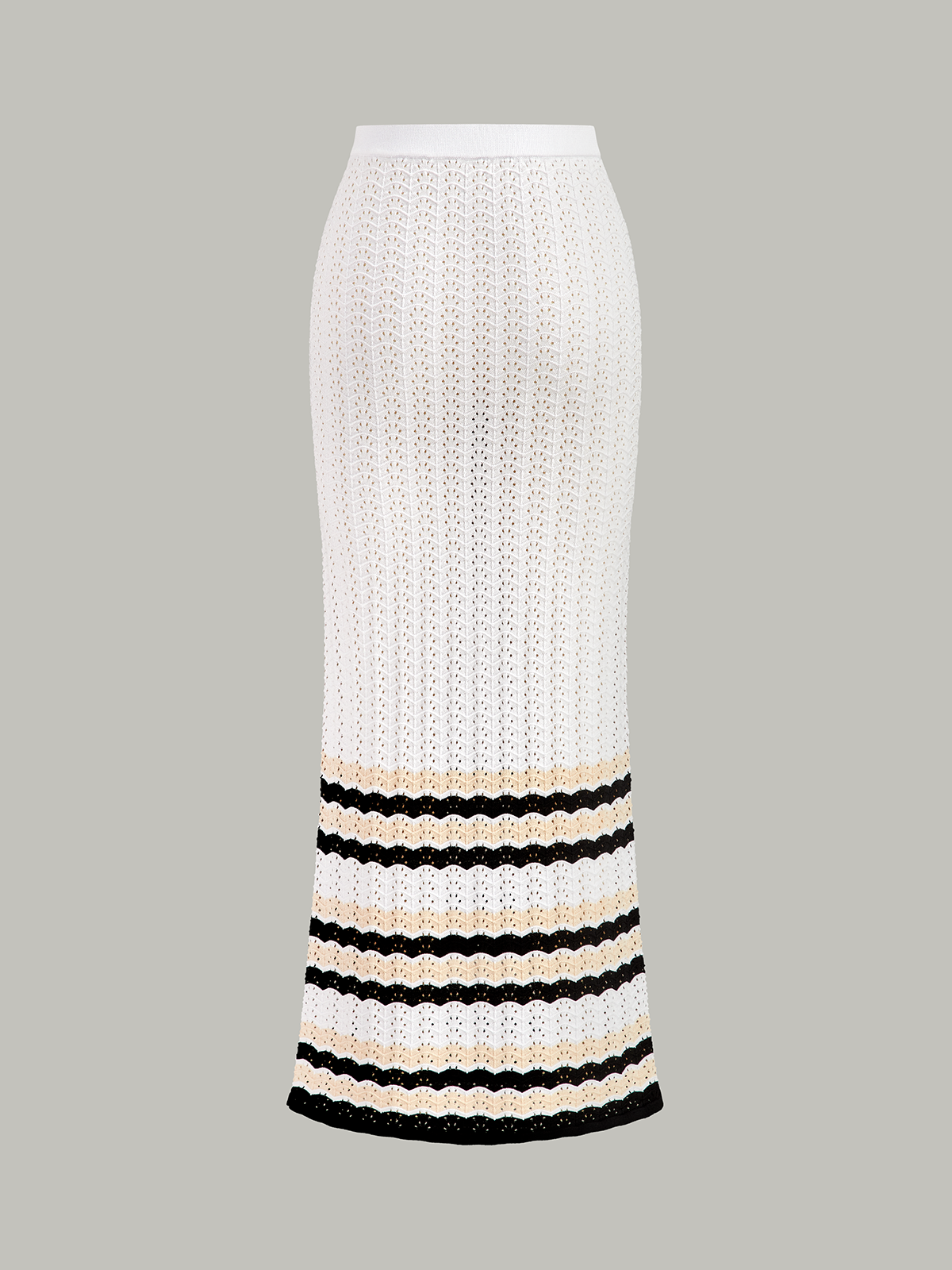 Striped Hem Knit Maxi Skirt for Women Comfortable Long Style