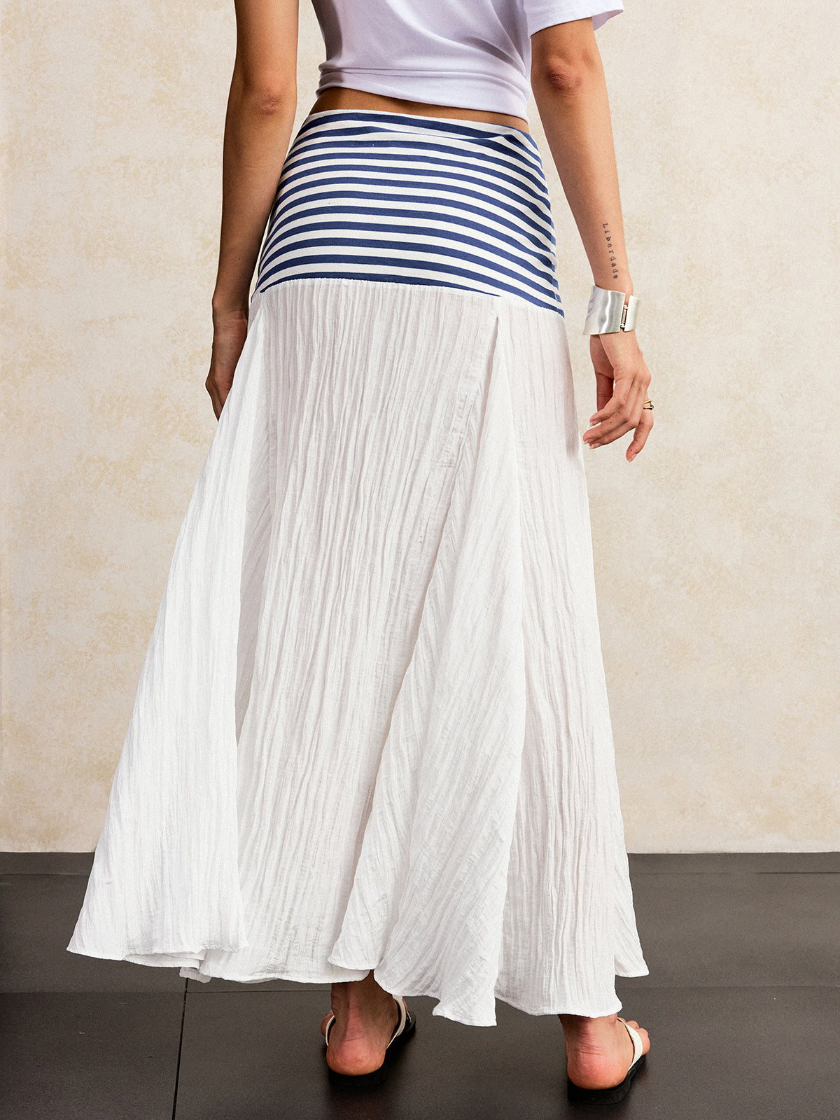 Striped Waist Maxi Skirt Casual Flowy Beach Style
