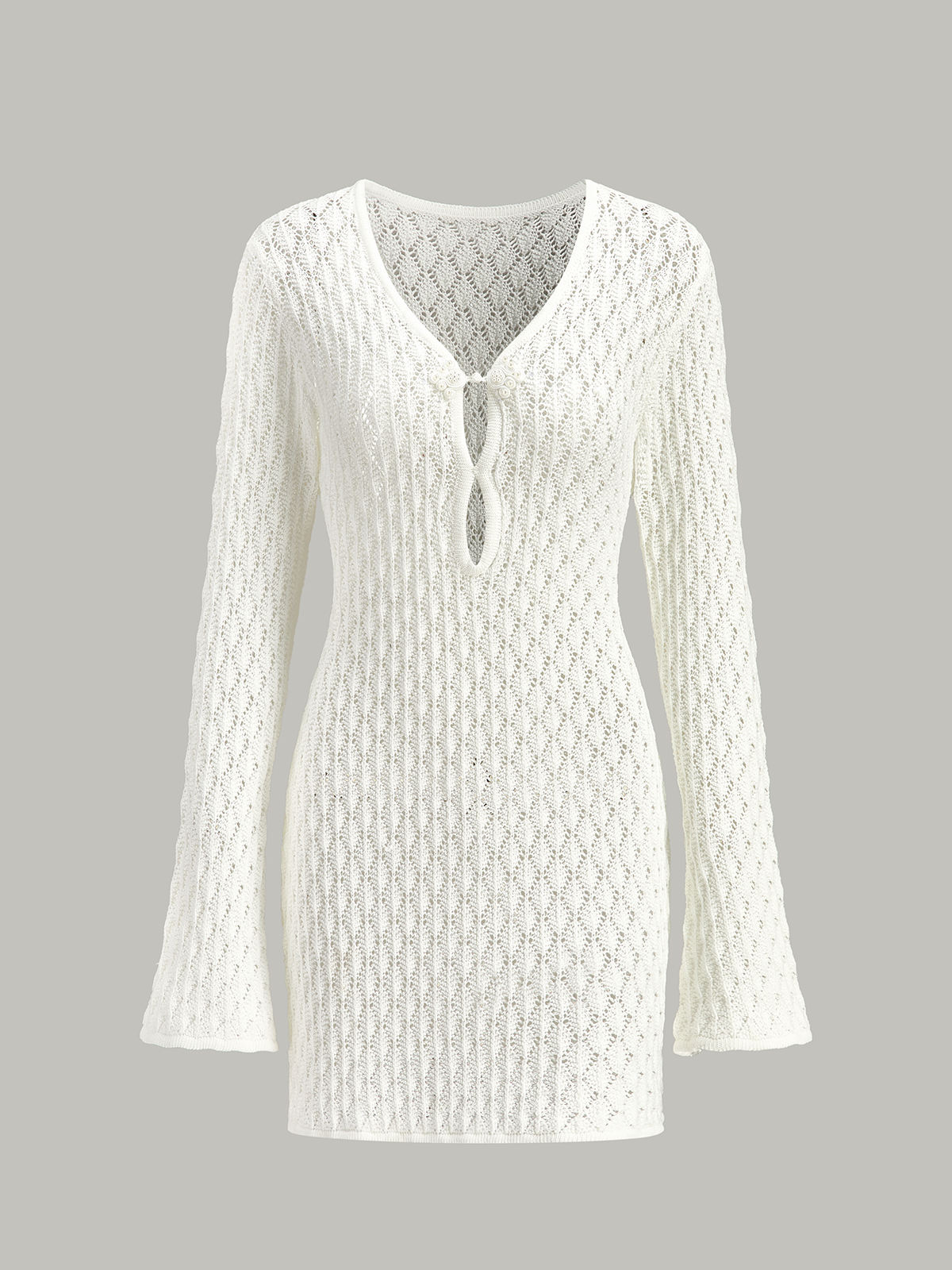 Sheer Knit Sweater Dress with Cut-Out Detail, Trendy Long Sleeve Winter Fashion