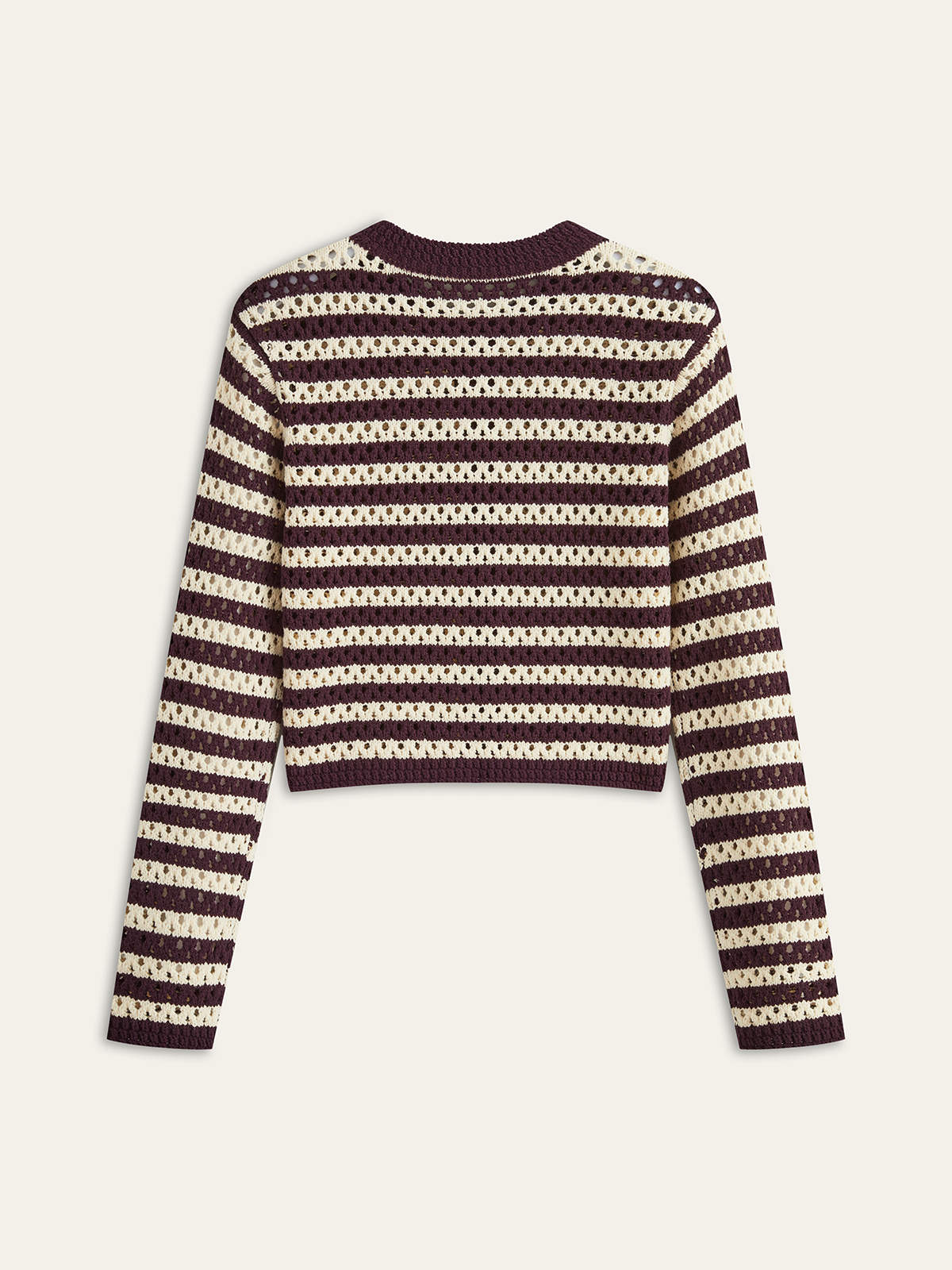 Striped Crochet Knit Cardigan with Button Closure for Women
