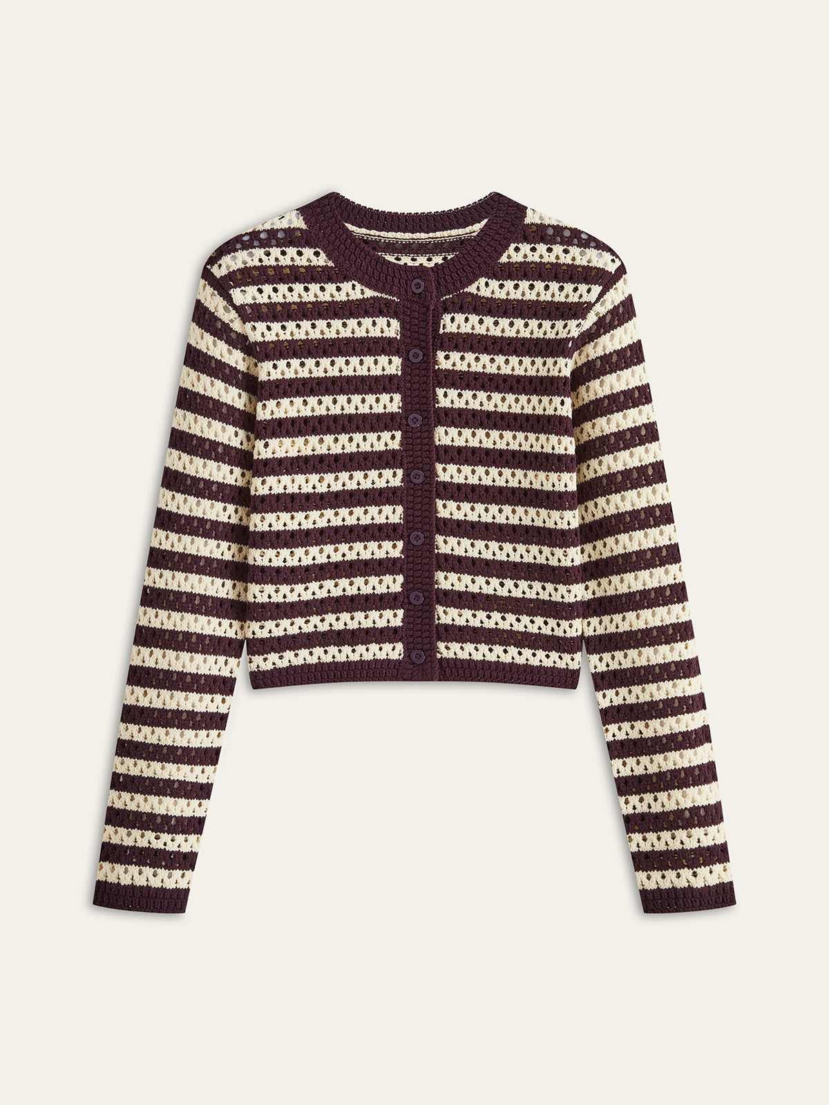 Striped Crochet Knit Cardigan with Button Closure for Women