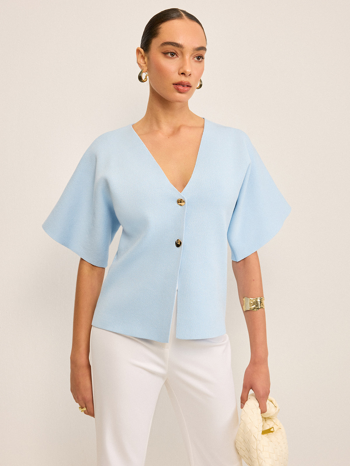 V-Neck Button Knit Cardigan Lightweight Long Sleeve Sweater