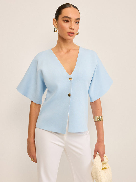 V-Neck Button Knit Cardigan Lightweight Long Sleeve Sweater