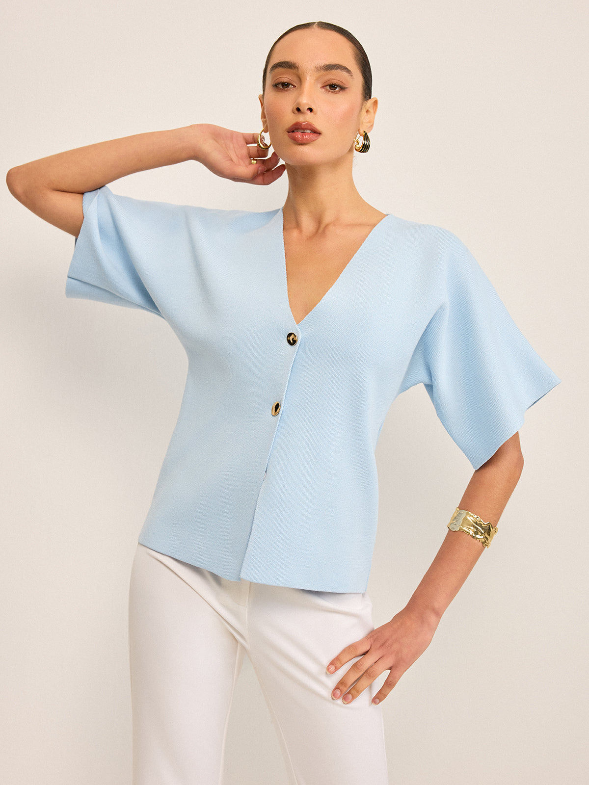V-Neck Button Knit Cardigan Lightweight Long Sleeve Sweater