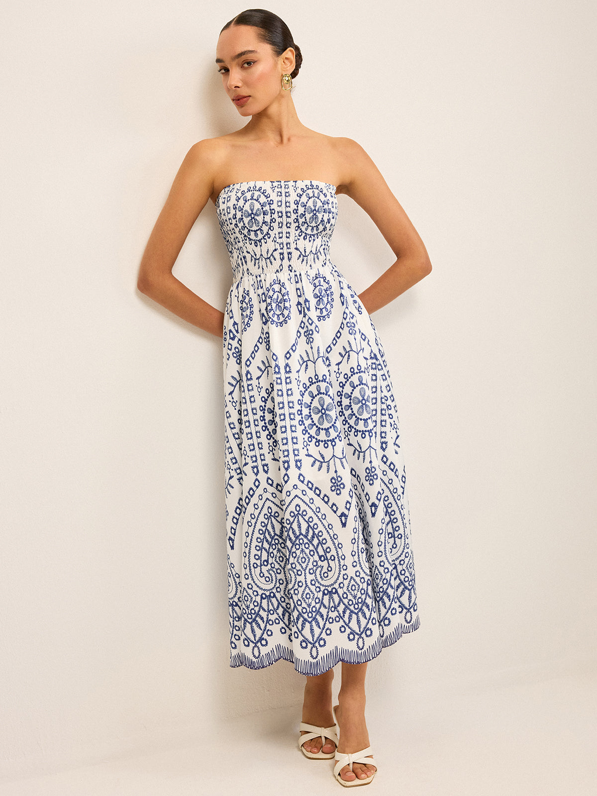 Strapless Boho Maxi Dress for Summer Weddings and Beach Outings