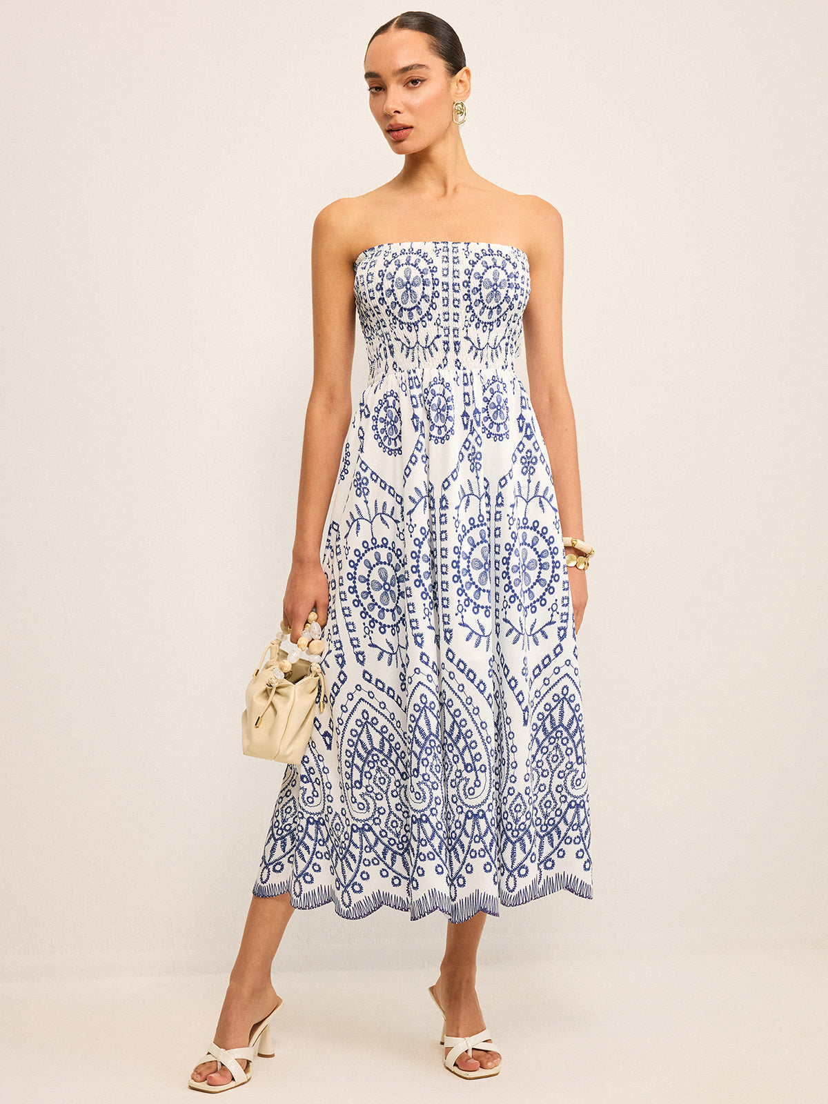 Strapless Boho Maxi Dress for Summer Weddings and Beach Outings