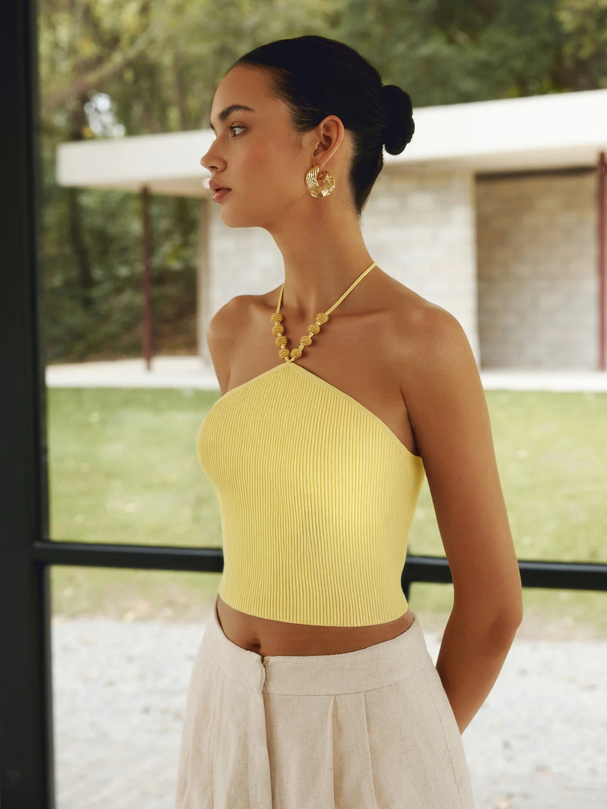 Ribbed Knit Halter Crop Top Stylish Summer Casual Wear