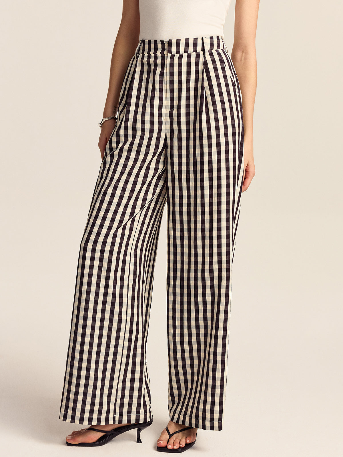 Gingham Wide-Leg Pants for Women Spring Collection
