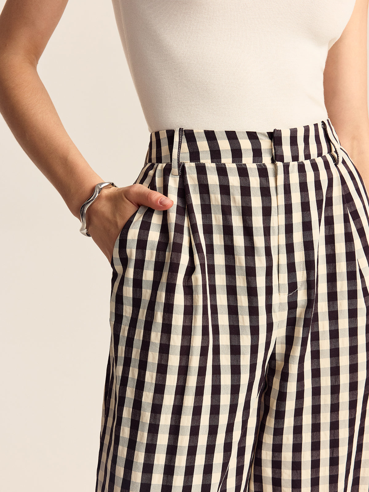Gingham Wide-Leg Pants for Women Spring Collection