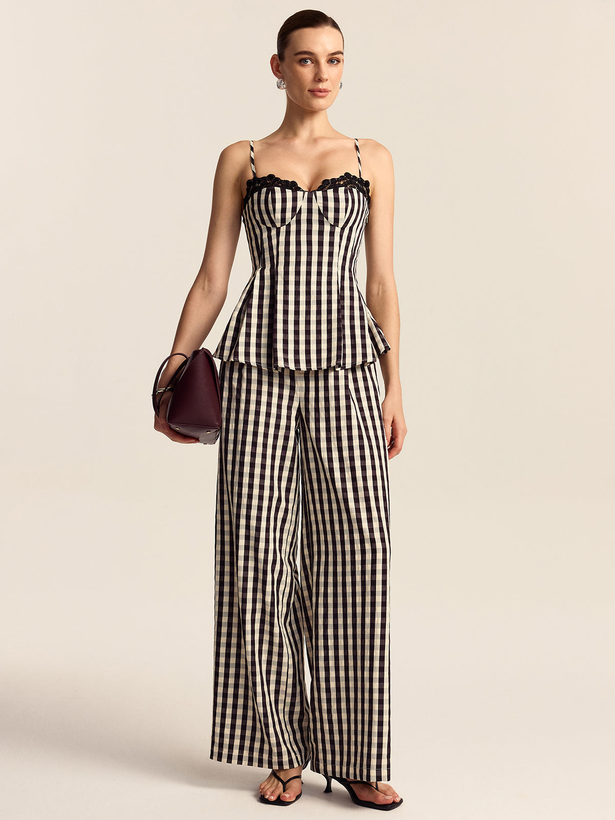 Gingham Wide-Leg Pants for Women Spring Collection