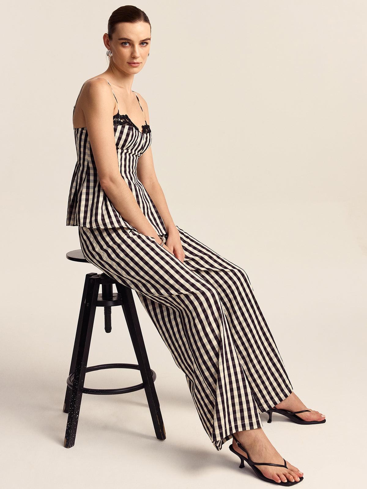 Gingham Wide-Leg Pants for Women Spring Collection