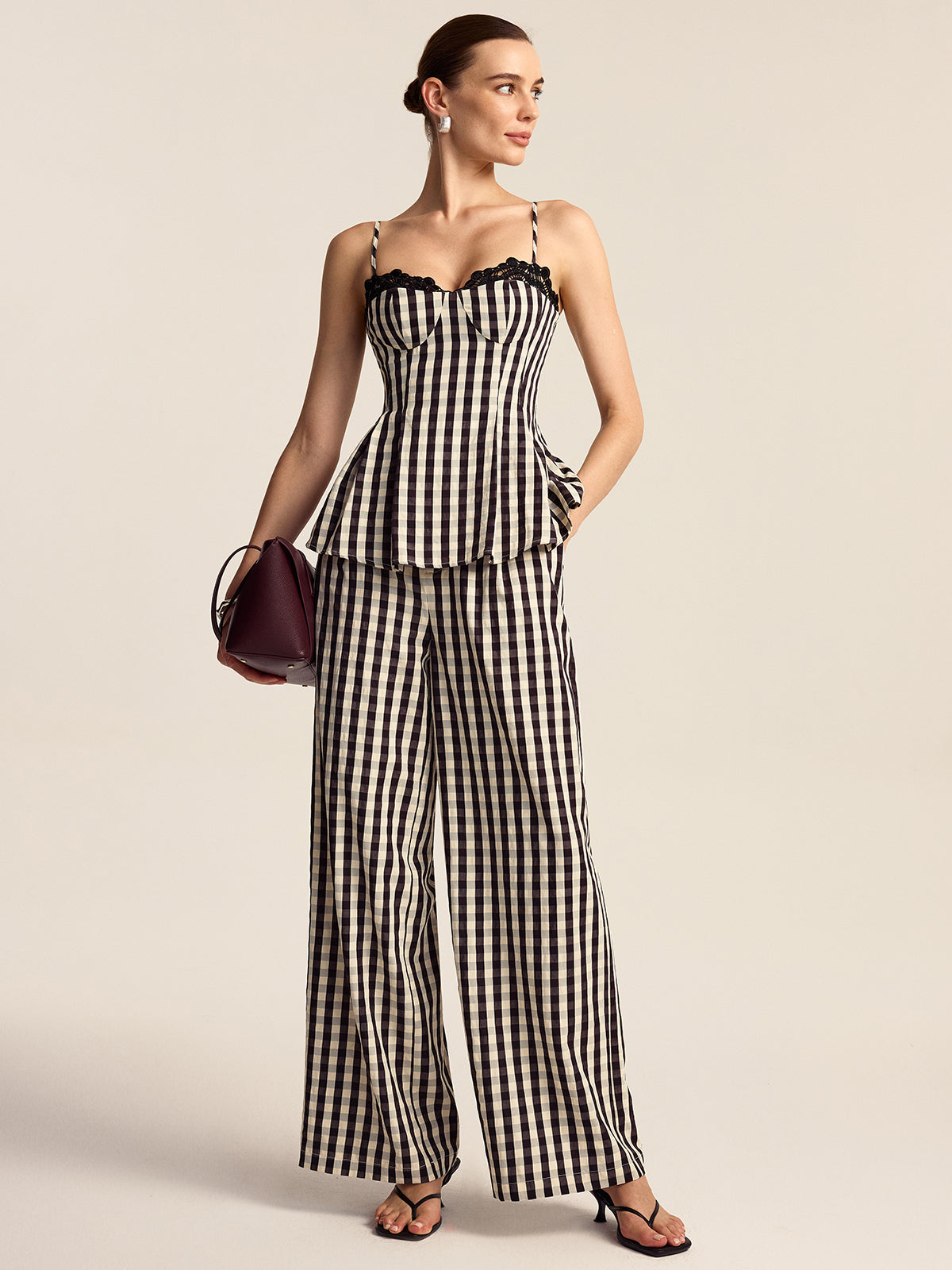 Gingham Wide-Leg Pants for Women Spring Collection