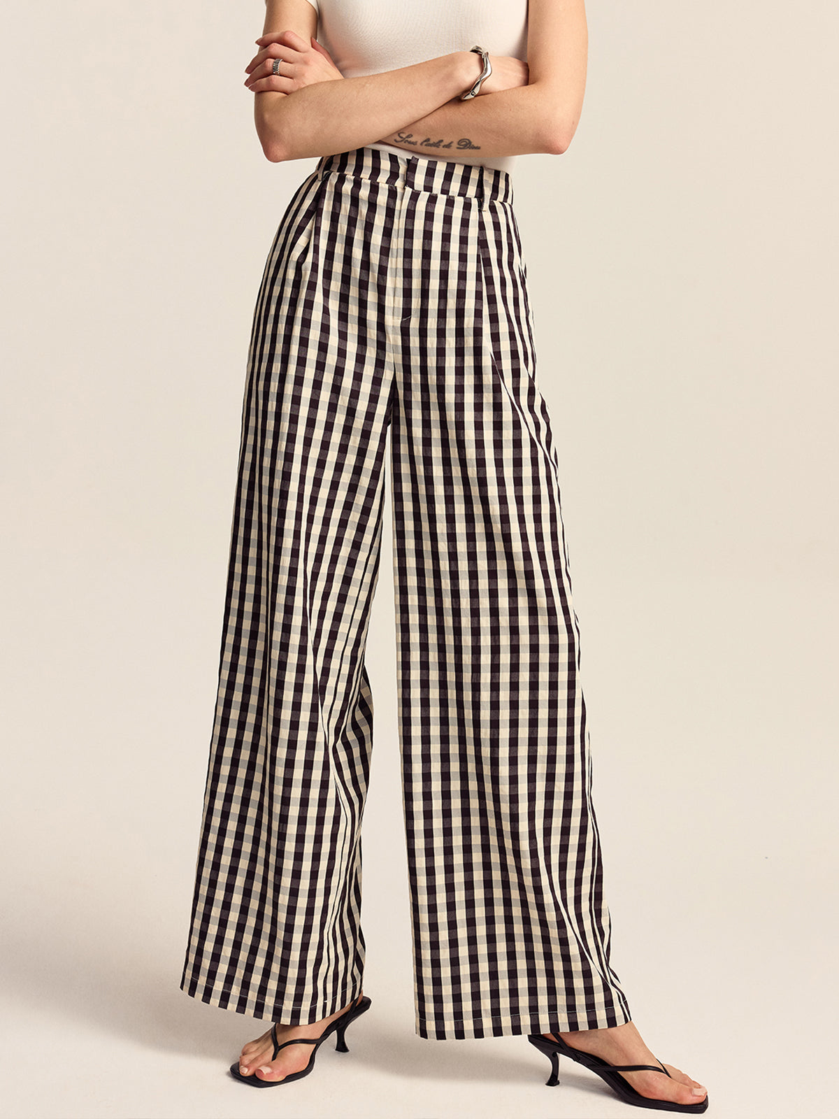 Gingham Wide-Leg Pants for Women Spring Collection