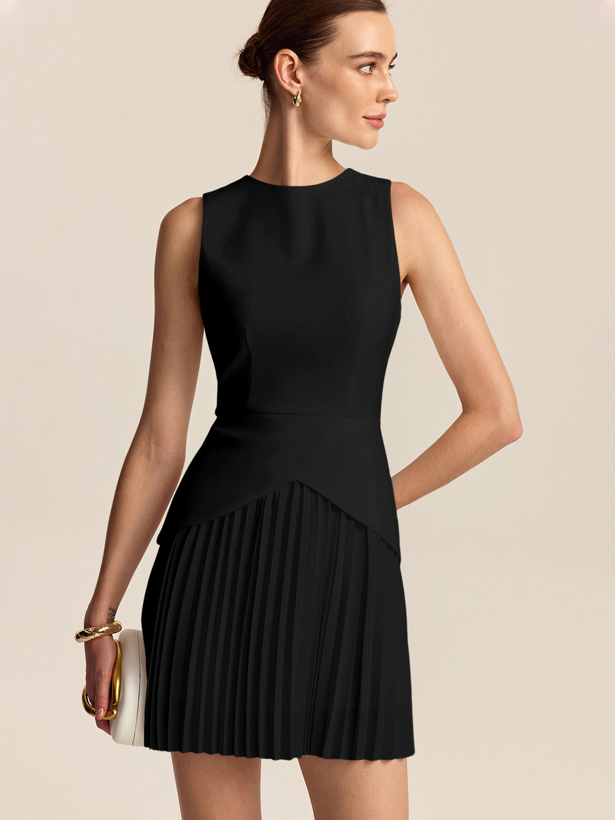 Pleated Hem Mini Dress Flattering Fit Flare Design