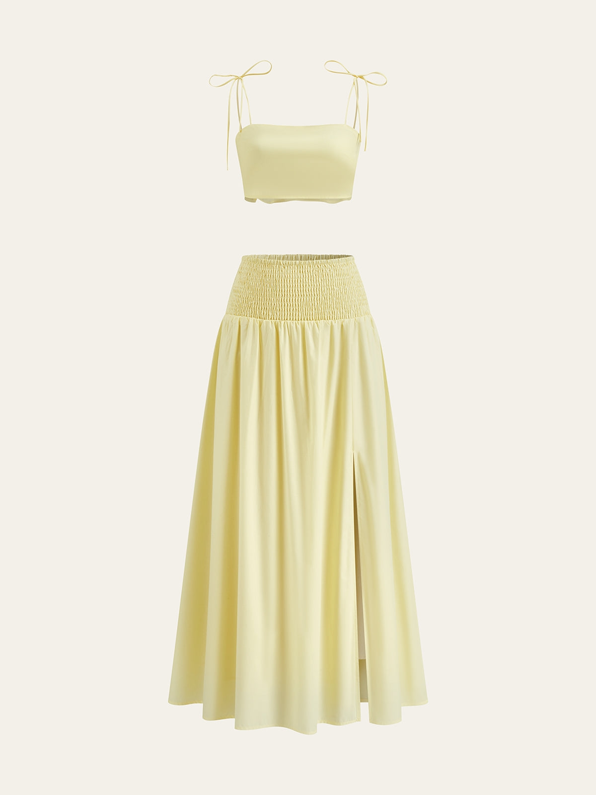 Shirred Waist Split Thigh Skirt Set with Matching Top