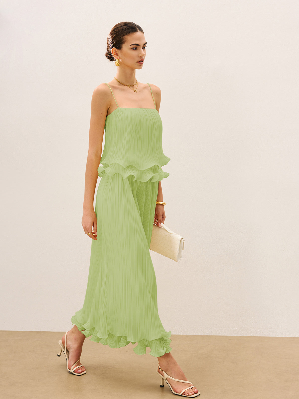 Pleated Layered Ruffle Skirt Set for Women's Elegant Fashion