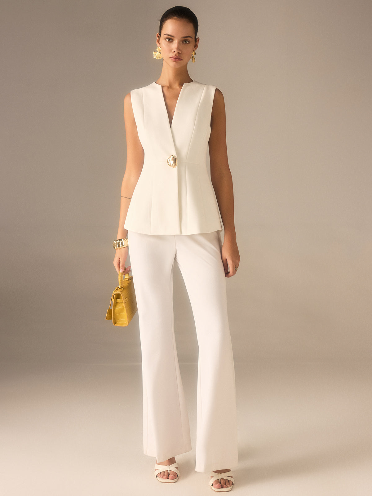 Single Button V-Neck Vest Elegant Layering Fashion Piece