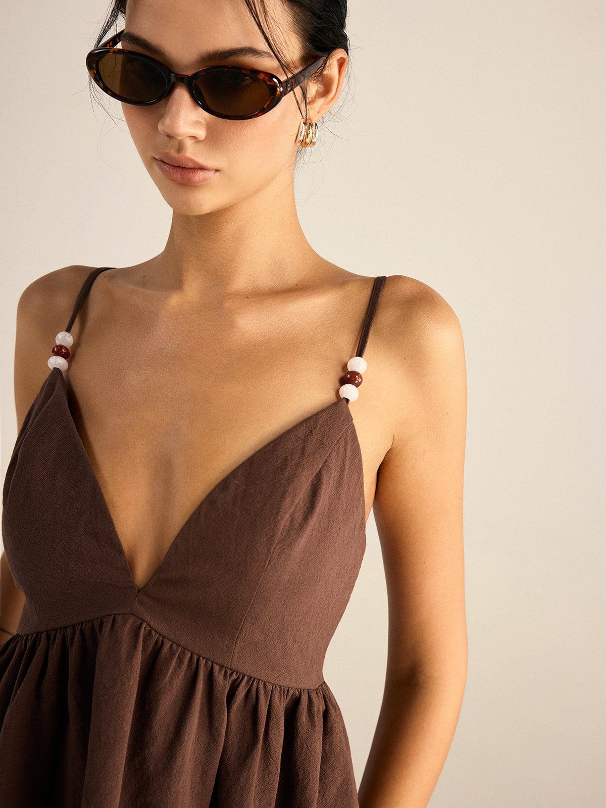 Cotton Peplum Beaded Straps Top and Pants Set for Women, Elegant Evening Wear