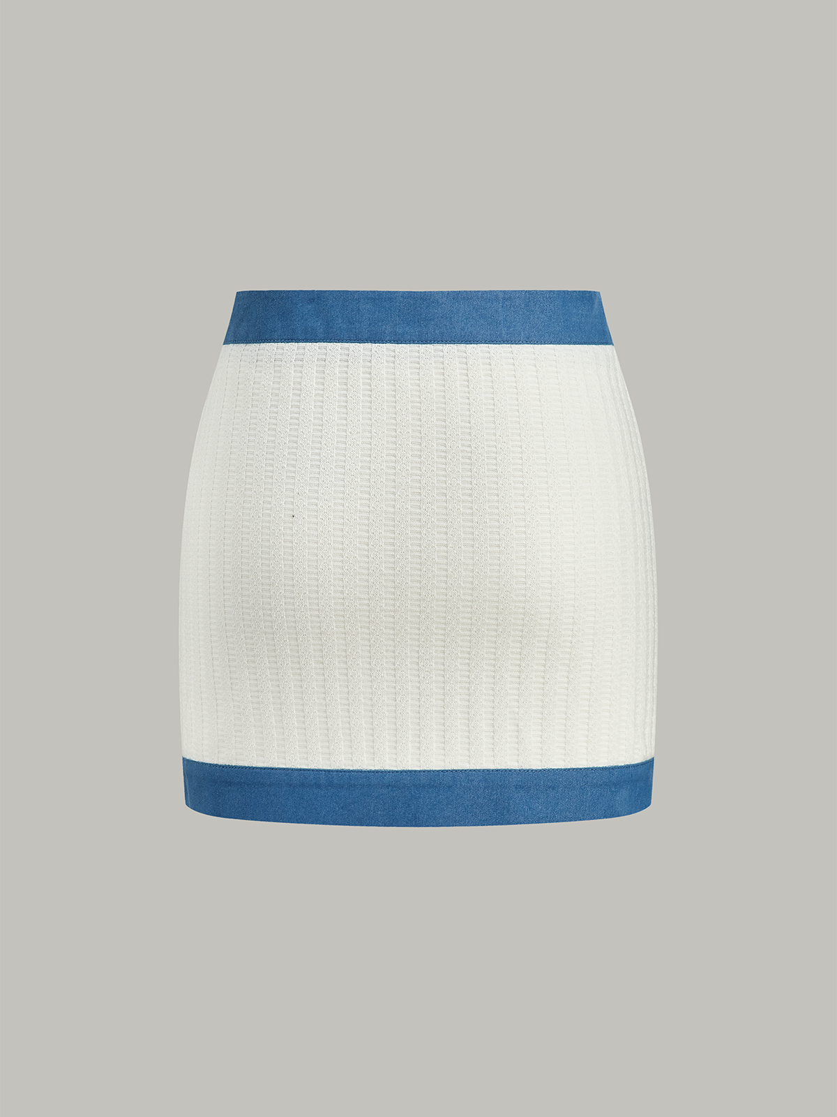 Denim-Trimmed Knit Mini Skirt with Metal Button Casual Trendy Style