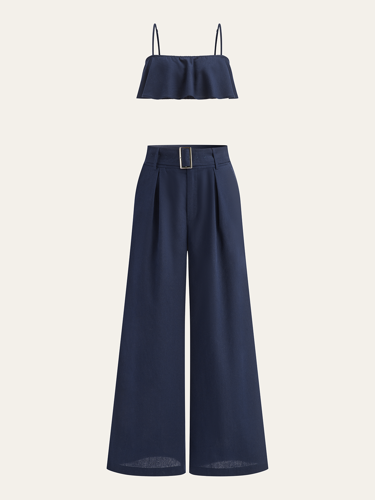 Ruffled Cami Top and Wide-Leg Pants Set for Summer Casual Wear