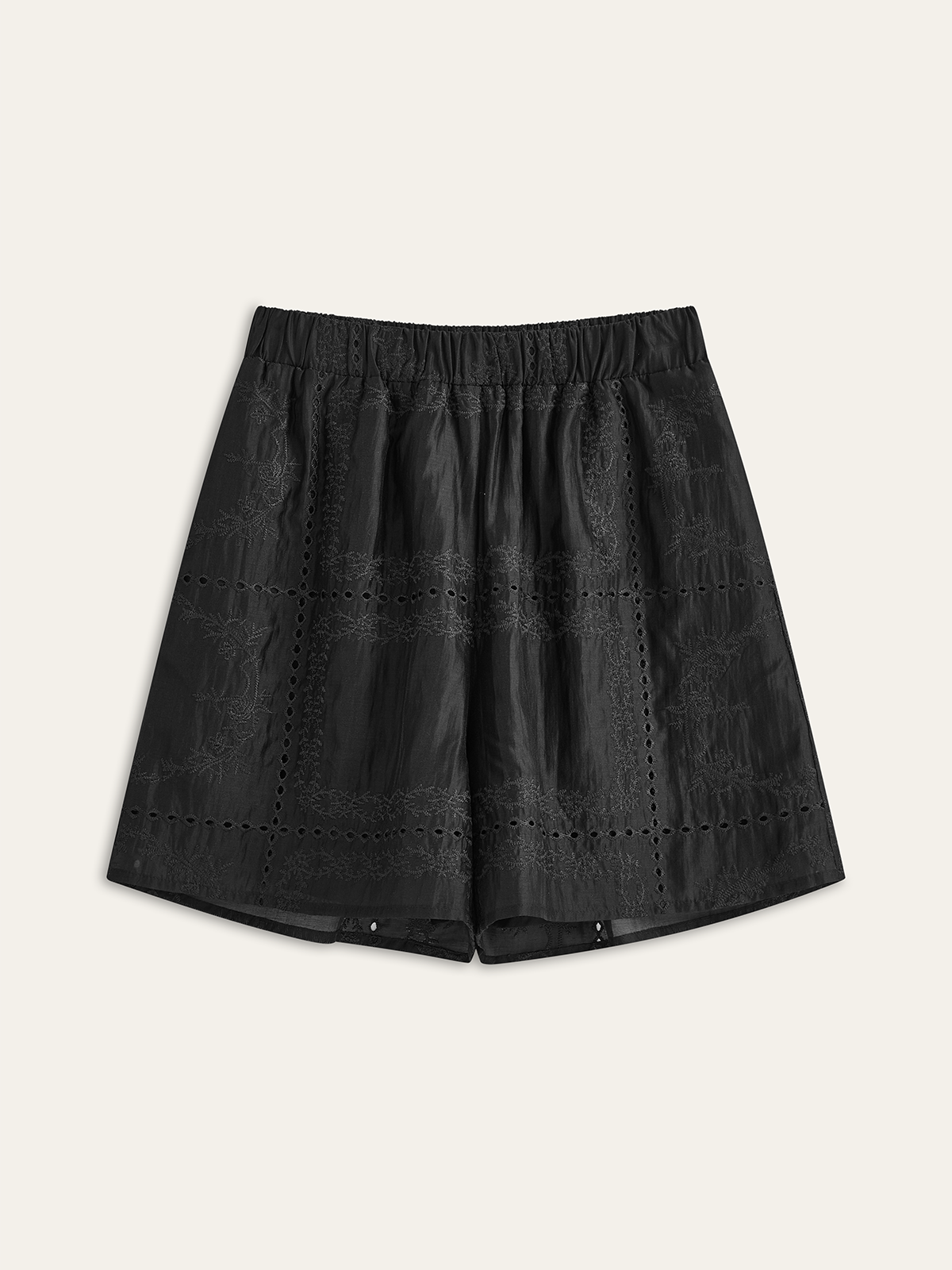 Embroidery Detail Long Sleeve Shorts Set with Lace Trim