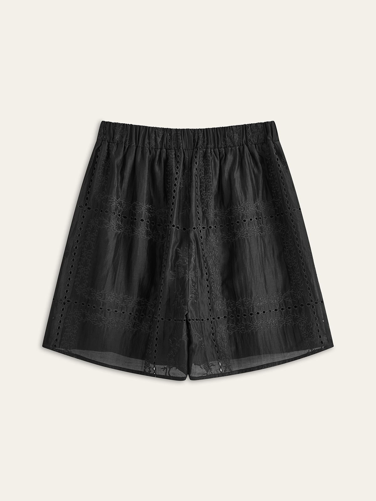 Embroidery Detail Long Sleeve Shorts Set with Lace Trim