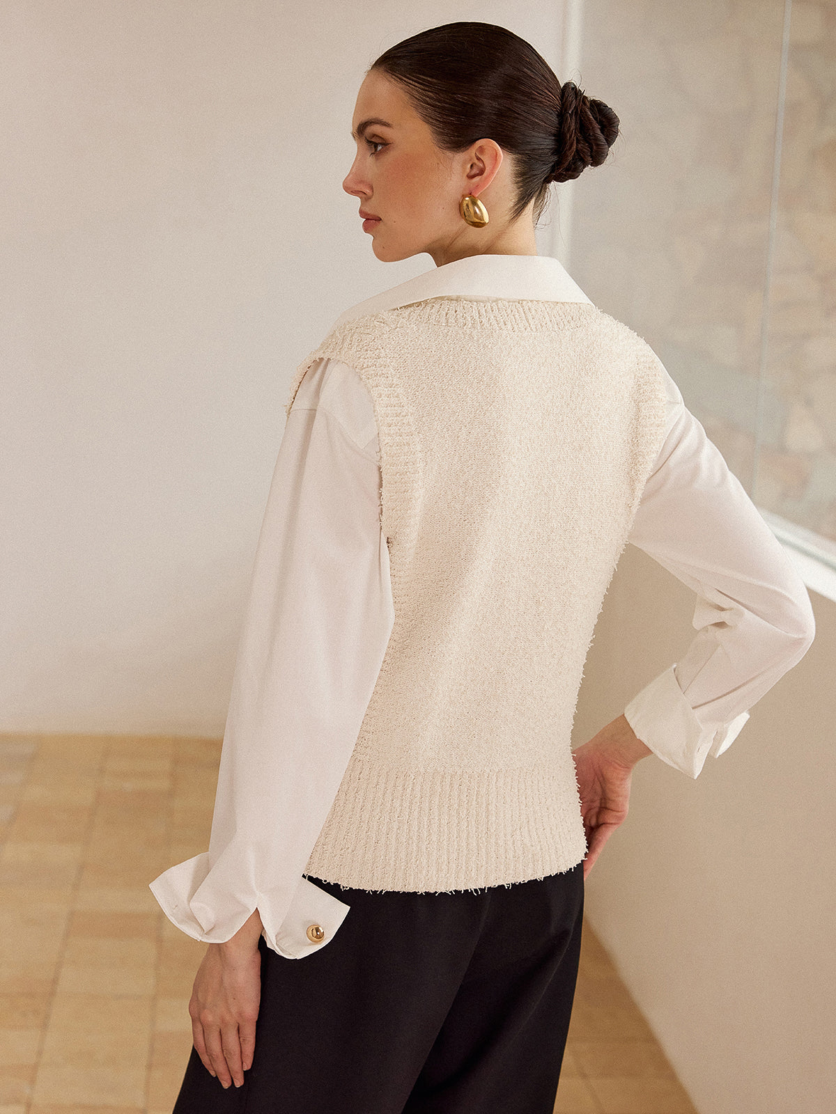 Cable Knit V-Neck Vest Sweater Cozy Classic Layering