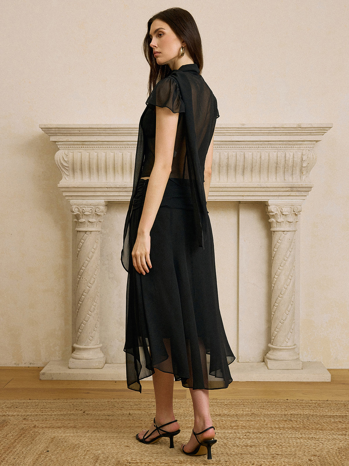 Scarf Neckline Chiffon Skirt Set for Elegant Evening Wear