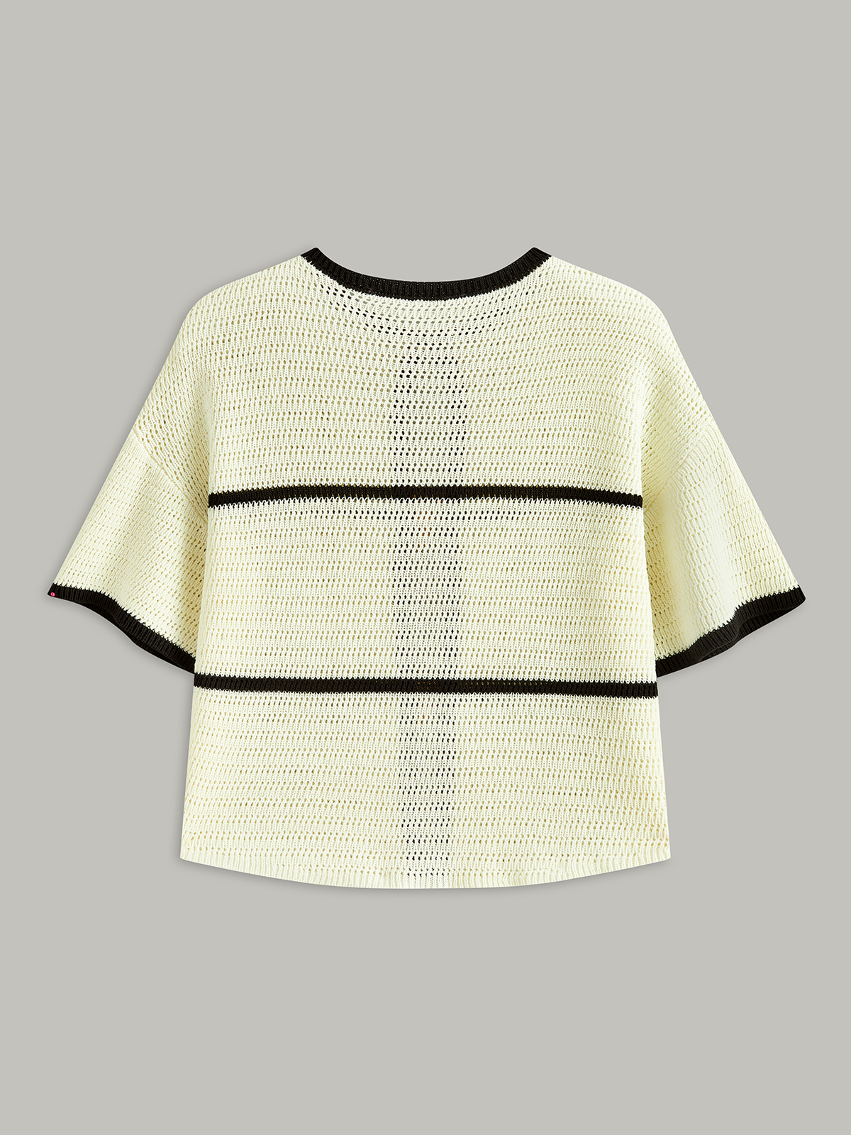 Contrast Trim Starfish Button Knitted Top, Cozy Casual Long Sleeve Pullover