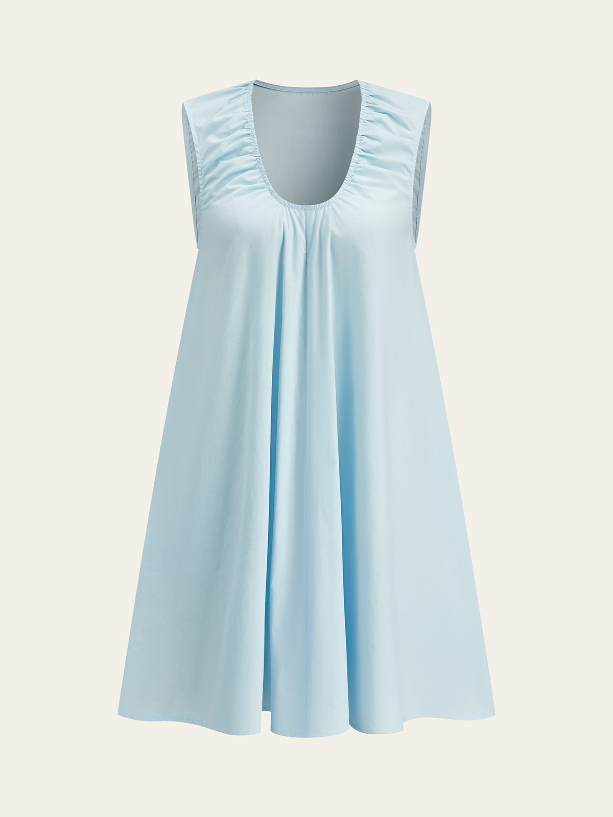 Cotton Ruched Neckline Mini Dress Casual Summer Women's Fashion