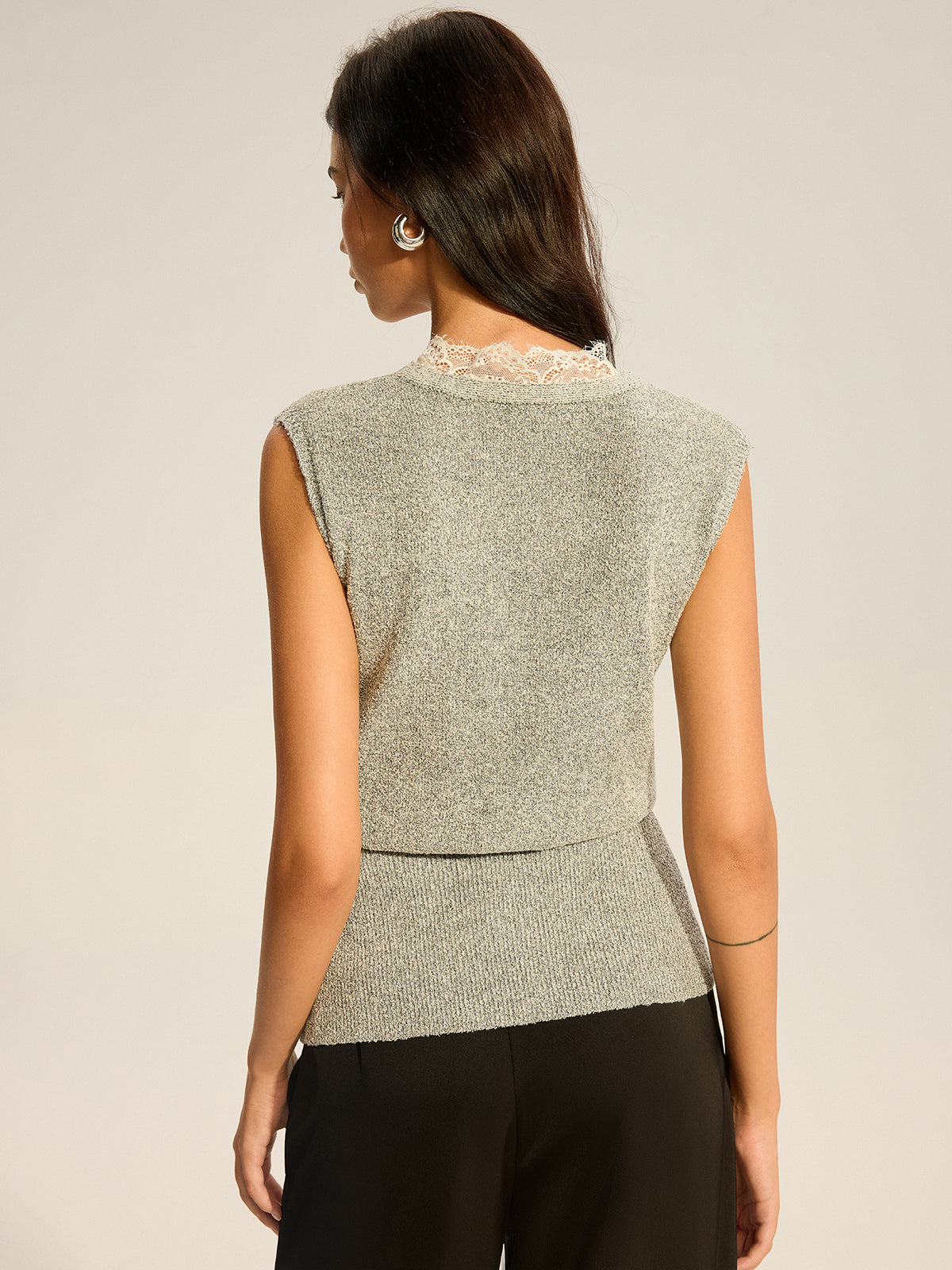 Lace-Trimmed Waist-Cinching Knitted Vest for Women, Layering Essential
