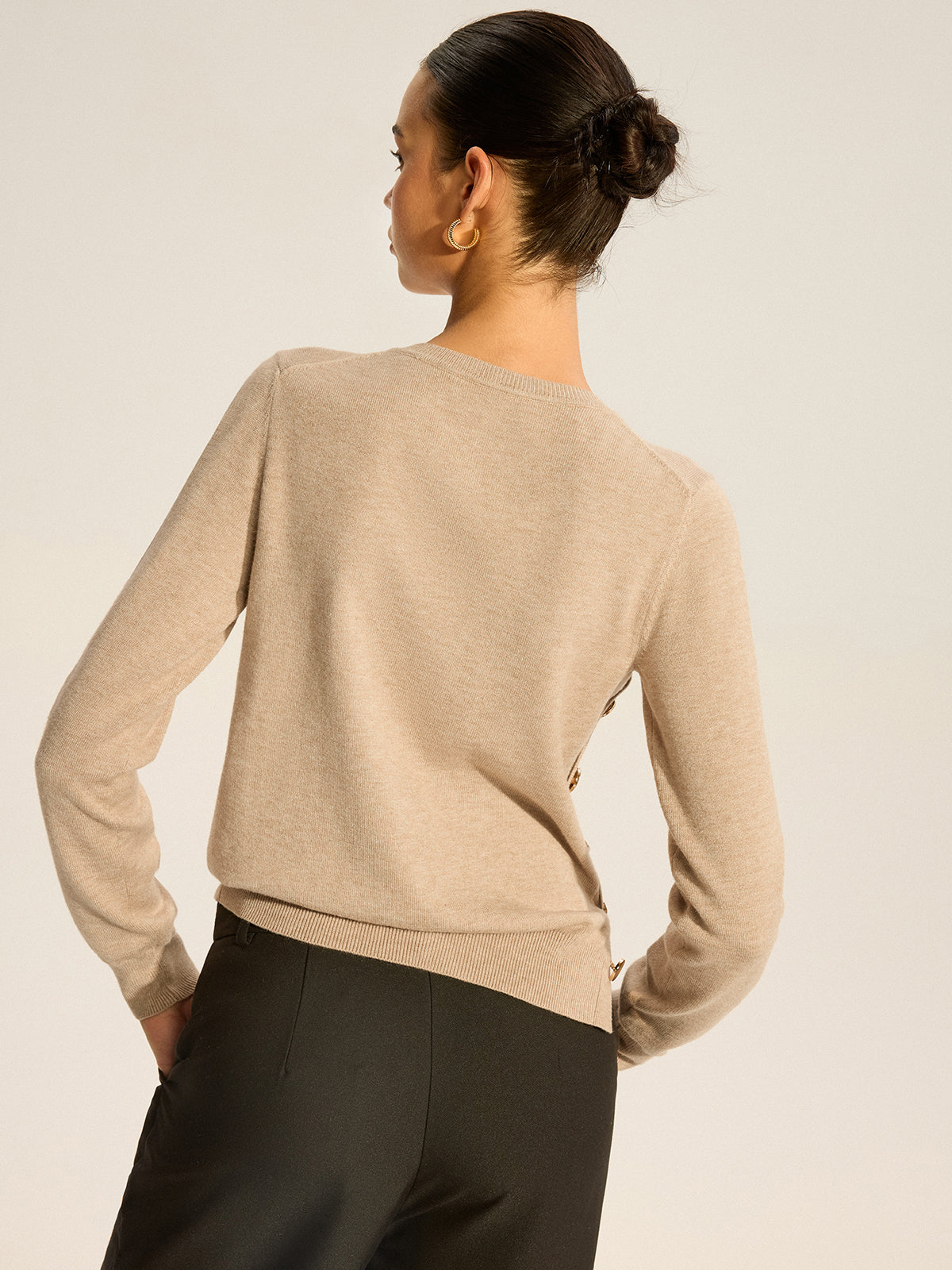 Asymmetric Button Knit Top for Women, Casual Long Sleeve Pullover