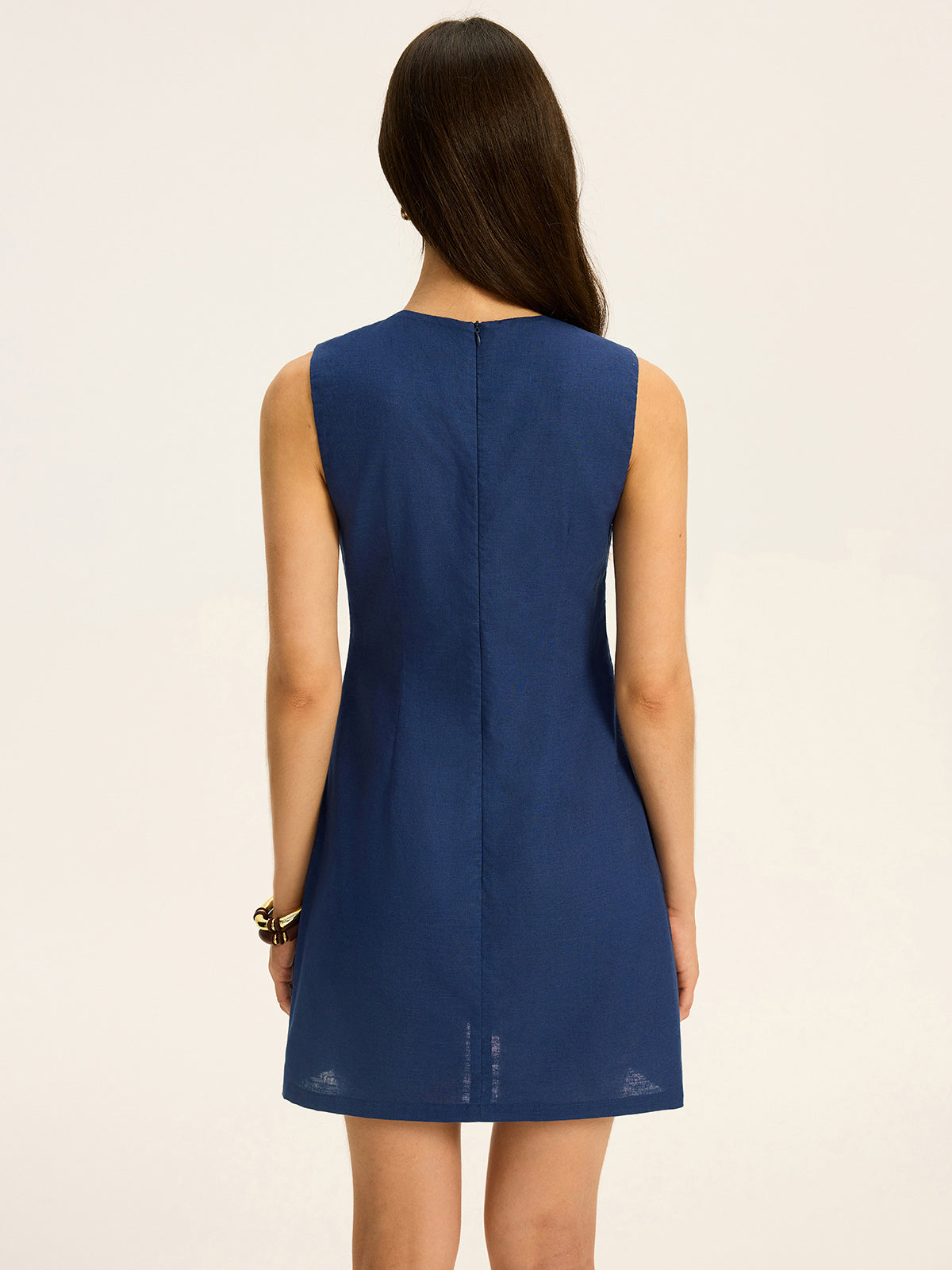 Linen & Cotton Cut-Out Contrast-Stitch Mini Dress Women's Summer Fashion