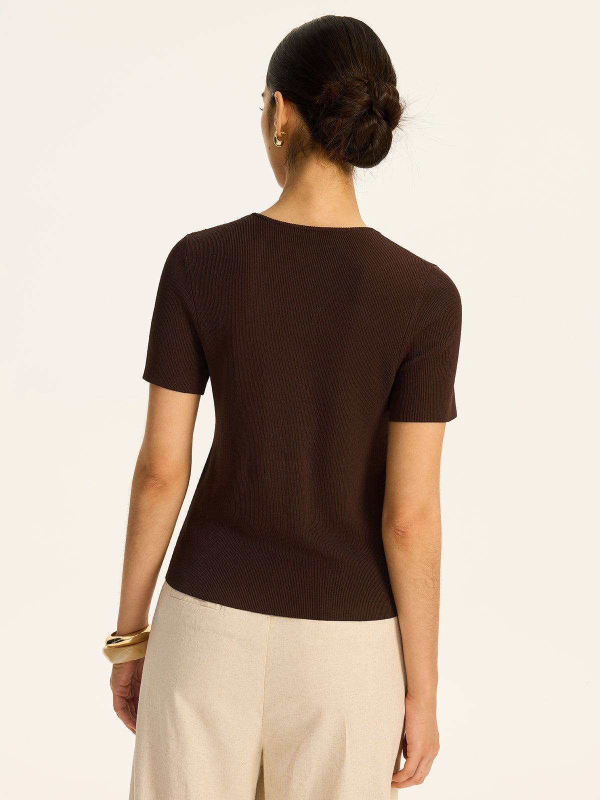 Metal Detail Ribbed Knit Top for Casual Wear Women