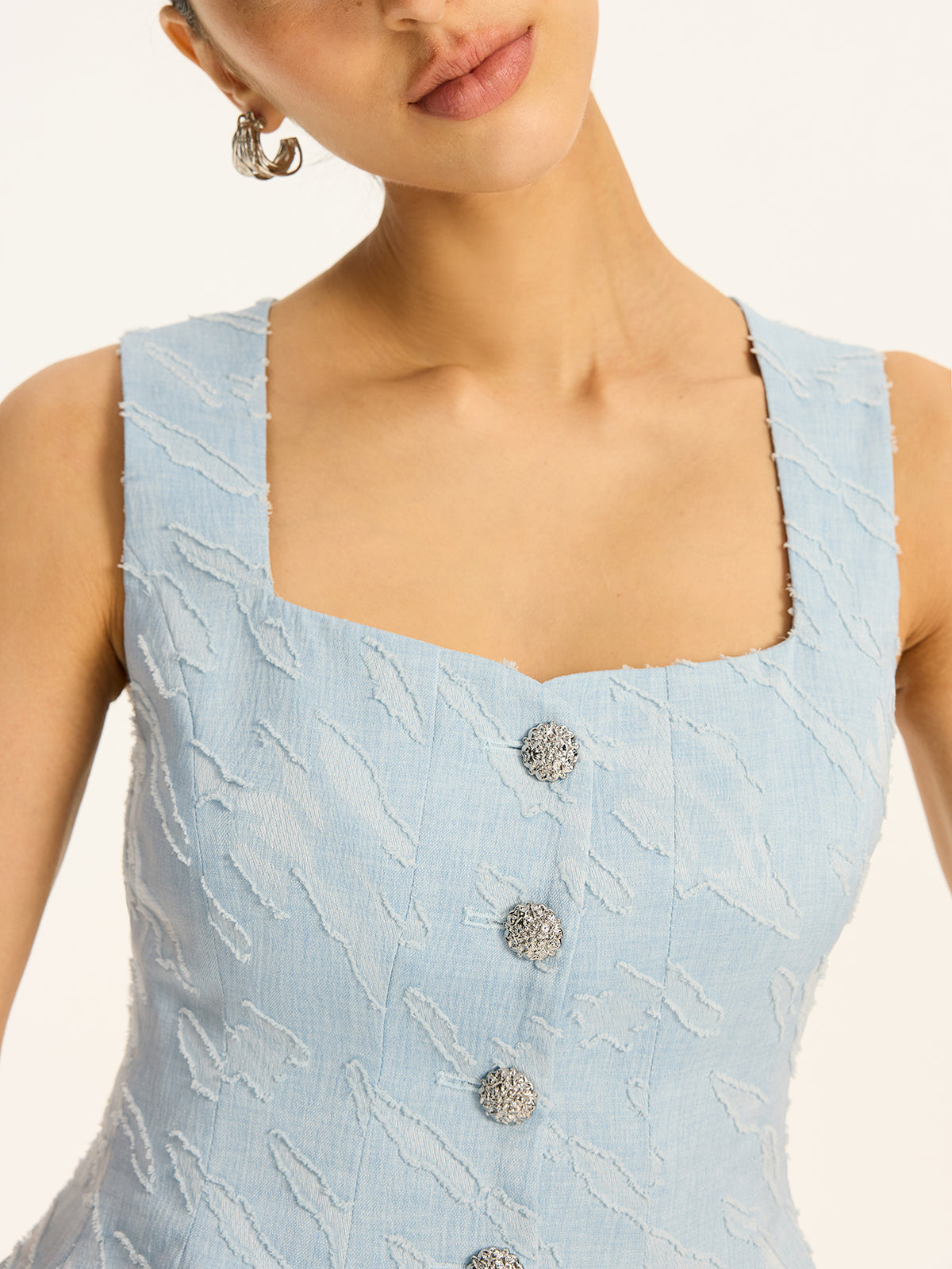 Textured Fabric Metal Button Peplum Vest with Adjustable Waist Ties