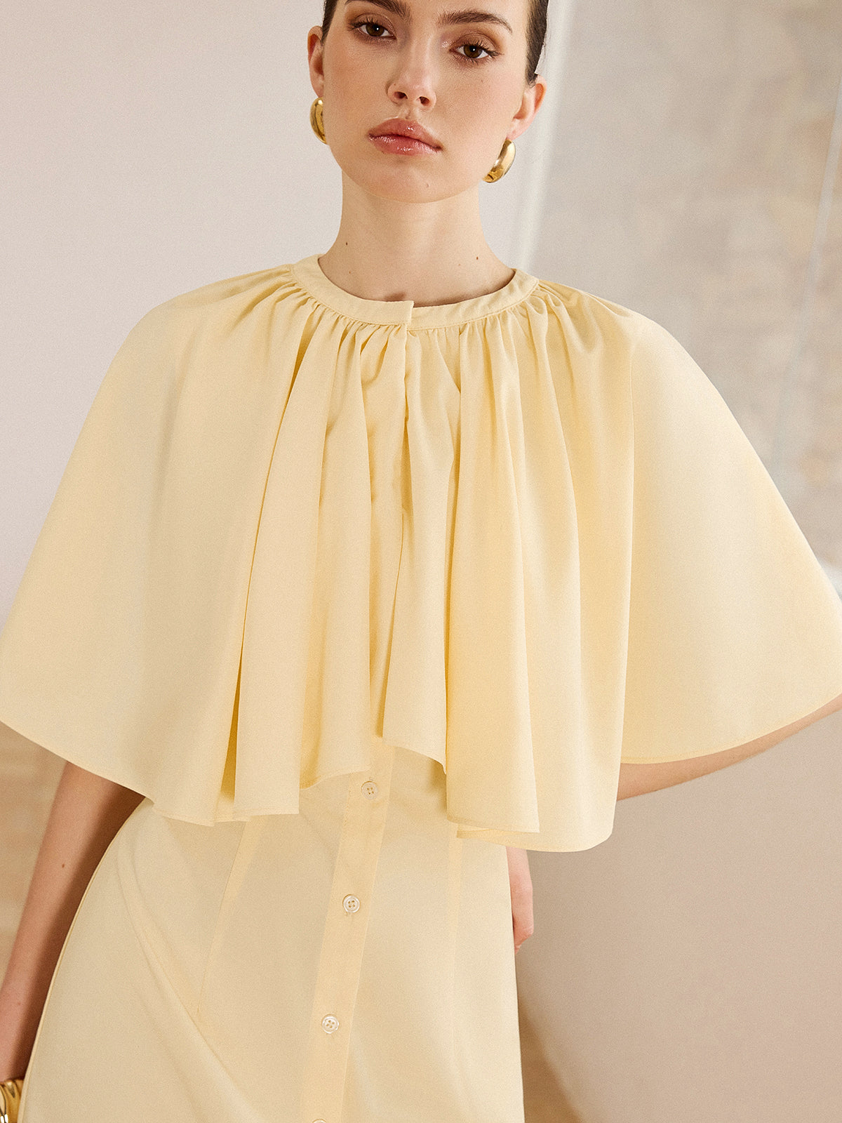Cape-Sleeve Button-Front Mini Dress for Women Casual Daywear