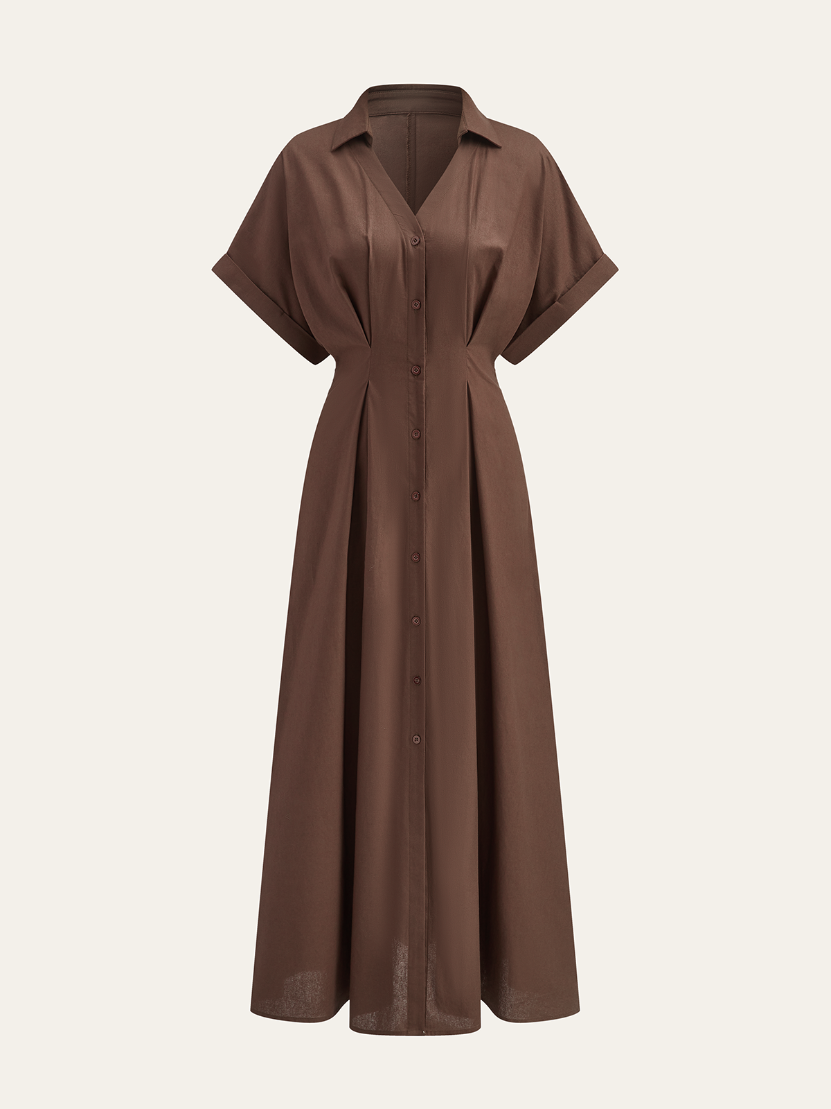 Pleated Button-Front Shirt Dress with Tie Waist Detail