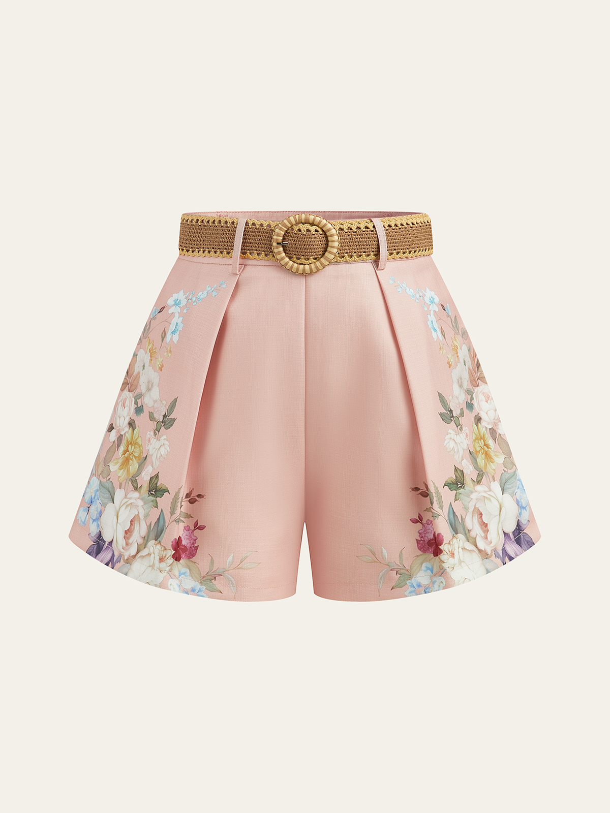 Floral Printed Belted Mid-Waist Shorts for Women Casual Summer Wear