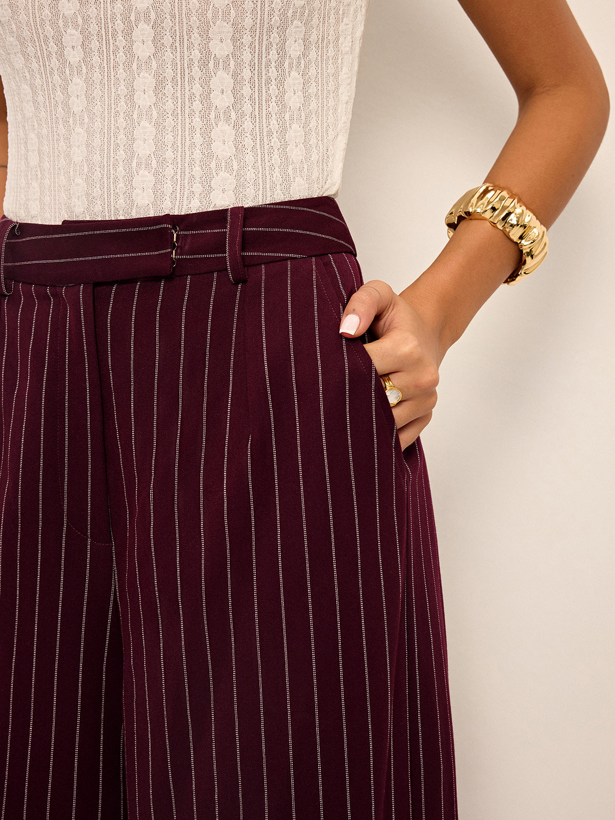 Pinstripe Wide-Leg Straight Pants for Women High Waist