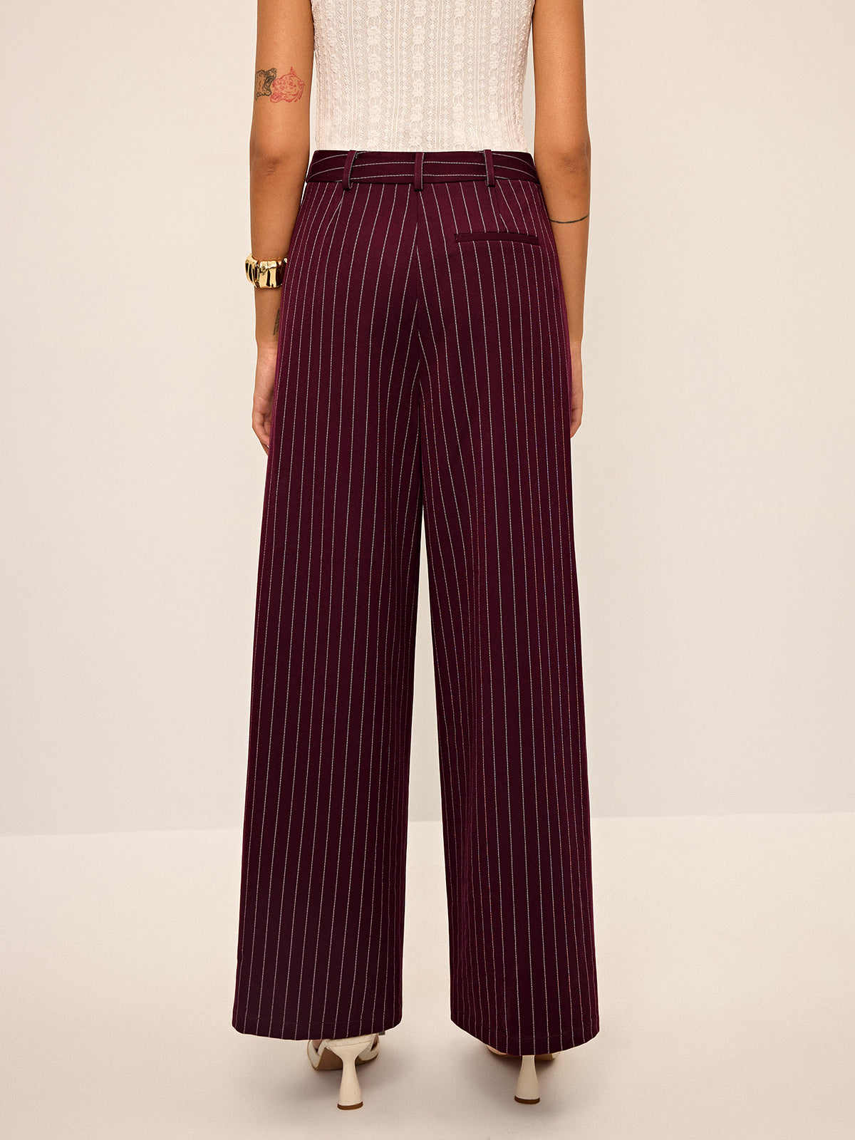 Pinstripe Wide-Leg Straight Pants for Women High Waist